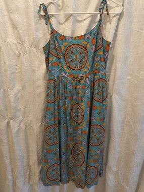 J. Crew Turquoise Paisley & Medallion Tie-Shoulder Midi Dress Size 4